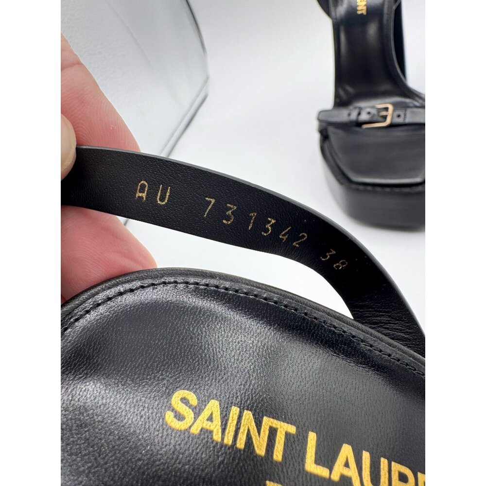 Saint Laurent Carine Black Leather Buckle Platform Sandal in Nero EU 38 - Picture 4 of 13